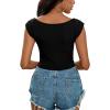 imageLYANER Womens Square Neck Ribbed Knit Sleeveless Slim Fit Solid Crop Top ShirtSolid Black