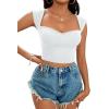 imageLYANER Womens Square Neck Ribbed Knit Sleeveless Slim Fit Solid Crop Top ShirtWhite