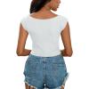 imageLYANER Womens Square Neck Ribbed Knit Sleeveless Slim Fit Solid Crop Top ShirtWhite