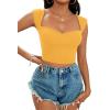 imageLYANER Womens Square Neck Ribbed Knit Sleeveless Slim Fit Solid Crop Top ShirtYellow