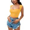 imageLYANER Womens Square Neck Ribbed Knit Sleeveless Slim Fit Solid Crop Top ShirtYellow