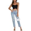 imageLYANER Womens Summer Square Neck Spaghetti Strap Wrap Tie Up Back Crop Top Cami BlouseBlack