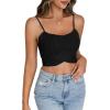imageLYANER Womens Summer Square Neck Spaghetti Strap Wrap Tie Up Back Crop Top Cami BlouseBlack