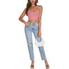imageLYANER Womens Summer Square Neck Spaghetti Strap Wrap Tie Up Back Crop Top Cami BlouseLight Pink
