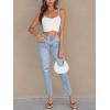 imageLYANER Womens Summer Square Neck Spaghetti Strap Wrap Tie Up Back Crop Top Cami BlouseWhite