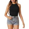 imageLYANER Womens Summer Tops Sleeveless Racerback Halter High Neck Basic Ribbed Fitted Tank BlousesBlack
