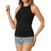 imageLYANER Womens Summer Tops Sleeveless Racerback Halter High Neck Basic Ribbed Fitted Tank BlousesBlack