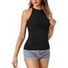imageLYANER Womens Summer Tops Sleeveless Racerback Halter High Neck Basic Ribbed Fitted Tank BlousesBlack