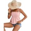 imageLYANER Womens Tie Shoulder Frill Shirred Ruffle Hem Sleeveless Strappy Cami Blouse Peplum TopBaby Pink