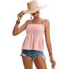 imageLYANER Womens Tie Shoulder Frill Shirred Ruffle Hem Sleeveless Strappy Cami Blouse Peplum TopBaby Pink