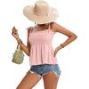 imageLYANER Womens Tie Shoulder Frill Shirred Ruffle Hem Sleeveless Strappy Cami Blouse Peplum TopBaby Pink