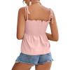 imageLYANER Womens Tie Shoulder Frill Shirred Ruffle Hem Sleeveless Strappy Cami Blouse Peplum TopBaby Pink