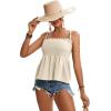 imageLYANER Womens Tie Shoulder Frill Shirred Ruffle Hem Sleeveless Strappy Cami Blouse Peplum TopBeige