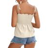 imageLYANER Womens Tie Shoulder Frill Shirred Ruffle Hem Sleeveless Strappy Cami Blouse Peplum TopBeige