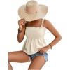 imageLYANER Womens Tie Shoulder Frill Shirred Ruffle Hem Sleeveless Strappy Cami Blouse Peplum TopBeige