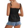 imageLYANER Womens Tie Shoulder Frill Shirred Ruffle Hem Sleeveless Strappy Cami Blouse Peplum TopBlack