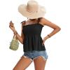 imageLYANER Womens Tie Shoulder Frill Shirred Ruffle Hem Sleeveless Strappy Cami Blouse Peplum TopBlack