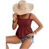 imageLYANER Womens Tie Shoulder Frill Shirred Ruffle Hem Sleeveless Strappy Cami Blouse Peplum TopBurgundy