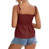 imageLYANER Womens Tie Shoulder Frill Shirred Ruffle Hem Sleeveless Strappy Cami Blouse Peplum TopBurgundy