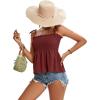 imageLYANER Womens Tie Shoulder Frill Shirred Ruffle Hem Sleeveless Strappy Cami Blouse Peplum TopBurgundy