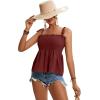 imageLYANER Womens Tie Shoulder Frill Shirred Ruffle Hem Sleeveless Strappy Cami Blouse Peplum TopBurgundy