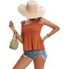 imageLYANER Womens Tie Shoulder Frill Shirred Ruffle Hem Sleeveless Strappy Cami Blouse Peplum TopBurnt Orange