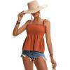 imageLYANER Womens Tie Shoulder Frill Shirred Ruffle Hem Sleeveless Strappy Cami Blouse Peplum TopBurnt Orange