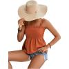 imageLYANER Womens Tie Shoulder Frill Shirred Ruffle Hem Sleeveless Strappy Cami Blouse Peplum TopBurnt Orange