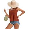 imageLYANER Womens Tie Shoulder Frill Shirred Ruffle Hem Sleeveless Strappy Cami Blouse Peplum TopCaramel