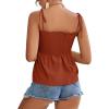 imageLYANER Womens Tie Shoulder Frill Shirred Ruffle Hem Sleeveless Strappy Cami Blouse Peplum TopCaramel