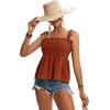 imageLYANER Womens Tie Shoulder Frill Shirred Ruffle Hem Sleeveless Strappy Cami Blouse Peplum TopCaramel