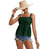 imageLYANER Womens Tie Shoulder Frill Shirred Ruffle Hem Sleeveless Strappy Cami Blouse Peplum TopDark Green