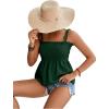 imageLYANER Womens Tie Shoulder Frill Shirred Ruffle Hem Sleeveless Strappy Cami Blouse Peplum TopDark Green