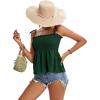 imageLYANER Womens Tie Shoulder Frill Shirred Ruffle Hem Sleeveless Strappy Cami Blouse Peplum TopDark Green