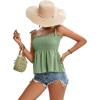 imageLYANER Womens Tie Shoulder Frill Shirred Ruffle Hem Sleeveless Strappy Cami Blouse Peplum TopDark Pea Green