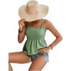 imageLYANER Womens Tie Shoulder Frill Shirred Ruffle Hem Sleeveless Strappy Cami Blouse Peplum TopDark Pea Green
