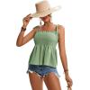 imageLYANER Womens Tie Shoulder Frill Shirred Ruffle Hem Sleeveless Strappy Cami Blouse Peplum TopDark Pea Green