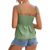 imageLYANER Womens Tie Shoulder Frill Shirred Ruffle Hem Sleeveless Strappy Cami Blouse Peplum TopDark Pea Green