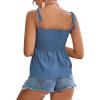 imageLYANER Womens Tie Shoulder Frill Shirred Ruffle Hem Sleeveless Strappy Cami Blouse Peplum TopDusty Blue