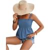 imageLYANER Womens Tie Shoulder Frill Shirred Ruffle Hem Sleeveless Strappy Cami Blouse Peplum TopDusty Blue