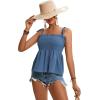 imageLYANER Womens Tie Shoulder Frill Shirred Ruffle Hem Sleeveless Strappy Cami Blouse Peplum TopDusty Blue