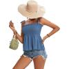 imageLYANER Womens Tie Shoulder Frill Shirred Ruffle Hem Sleeveless Strappy Cami Blouse Peplum TopDusty Blue