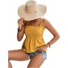 imageLYANER Womens Tie Shoulder Frill Shirred Ruffle Hem Sleeveless Strappy Cami Blouse Peplum TopGinger