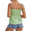 imageLYANER Womens Tie Shoulder Frill Shirred Ruffle Hem Sleeveless Strappy Cami Blouse Peplum TopGreen