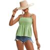 imageLYANER Womens Tie Shoulder Frill Shirred Ruffle Hem Sleeveless Strappy Cami Blouse Peplum TopGreen