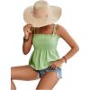 imageLYANER Womens Tie Shoulder Frill Shirred Ruffle Hem Sleeveless Strappy Cami Blouse Peplum TopGreen