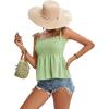 imageLYANER Womens Tie Shoulder Frill Shirred Ruffle Hem Sleeveless Strappy Cami Blouse Peplum TopGreen