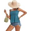imageLYANER Womens Tie Shoulder Frill Shirred Ruffle Hem Sleeveless Strappy Cami Blouse Peplum TopLake Blue