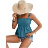 imageLYANER Womens Tie Shoulder Frill Shirred Ruffle Hem Sleeveless Strappy Cami Blouse Peplum TopLake Blue