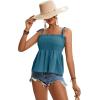 imageLYANER Womens Tie Shoulder Frill Shirred Ruffle Hem Sleeveless Strappy Cami Blouse Peplum TopLake Blue